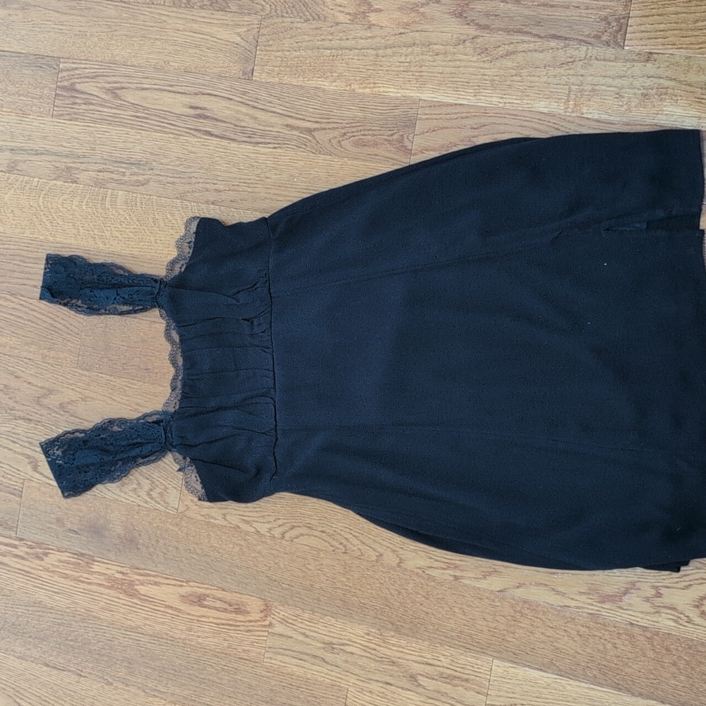 Lace Strap Black Dress With Front Slit
